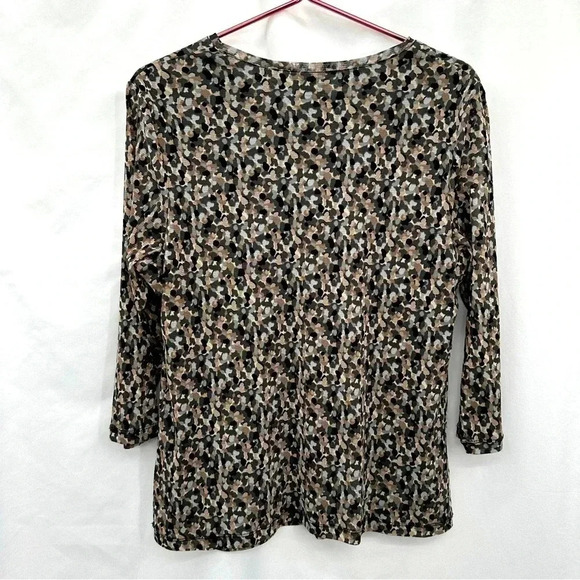 Croft & Barrow Womens Multi Color Pullover Blouse XL Black Tan 3/4 Sleeves Lined - Picture 2 of 11